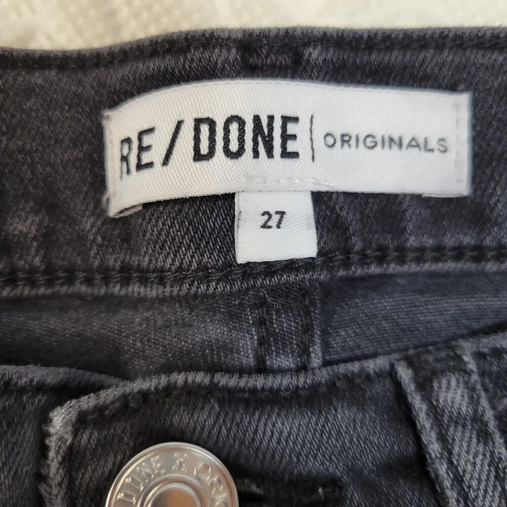 Re/Done 70's Ultra High‎ Waist Raw Hem Stovepipe Jeans Size 27 Dusty Char Black